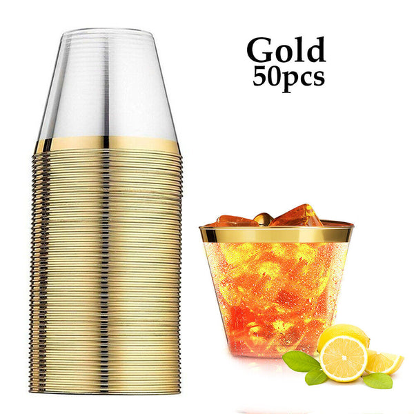 50PCS Plastic Wine Glass Champagne Glasses Drink Cup Cocktail Party GOLD AU