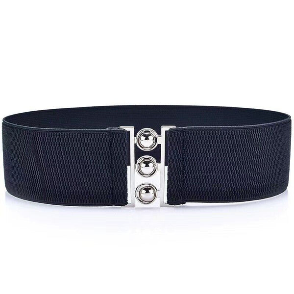 Women Ladies Faux Leather Wide Stretch Elastic Buckle Cinch Waist Wide Belt AU