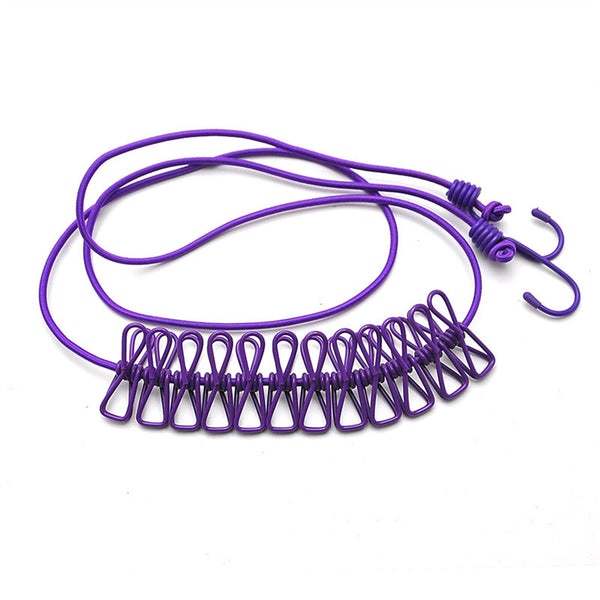 2pcs 12 Clips Camping Rope Peg Washing Clothes Line Travel clothesline Portable