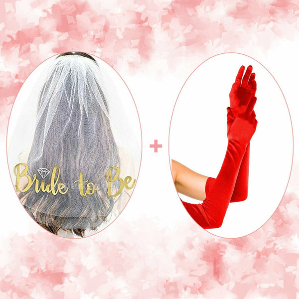 Bride To Be Veil Two-tier Hens Night Bachelorette Party Bridal Gloves Rose Gold