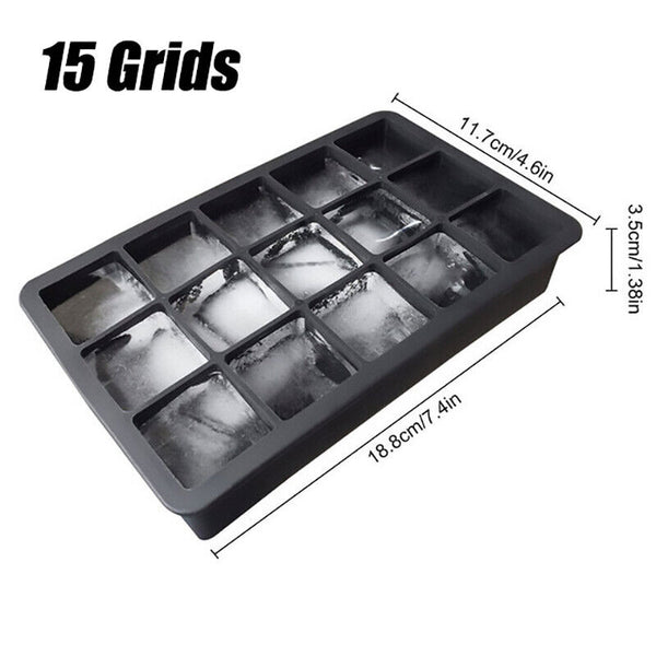 6/8/15 Grids Silicone Ice Cube Tray Large Mould Mold Giant Maker Square Black