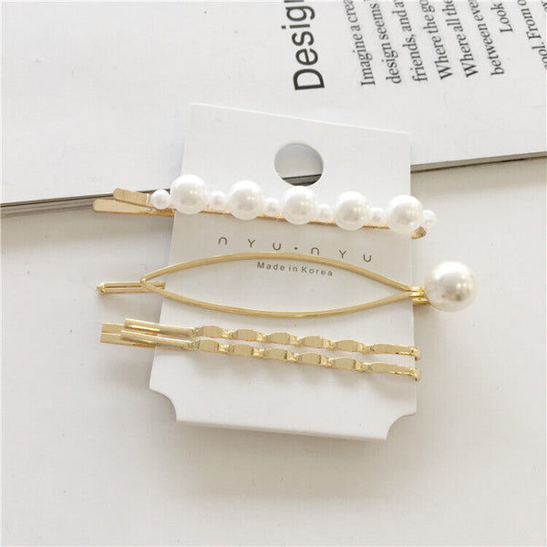 Women Girl Pearl Hair Clip Snap Barrette Stick Pin Hair Accessories Party AU