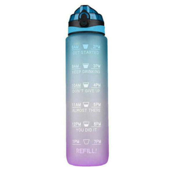 1L Water Bottle Drink Flask With Time Markings BPA Free Sport Gym Motivational