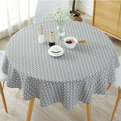 Round Tablecloth – Geometric Cotton Linen Table Cover with Tassel Trim