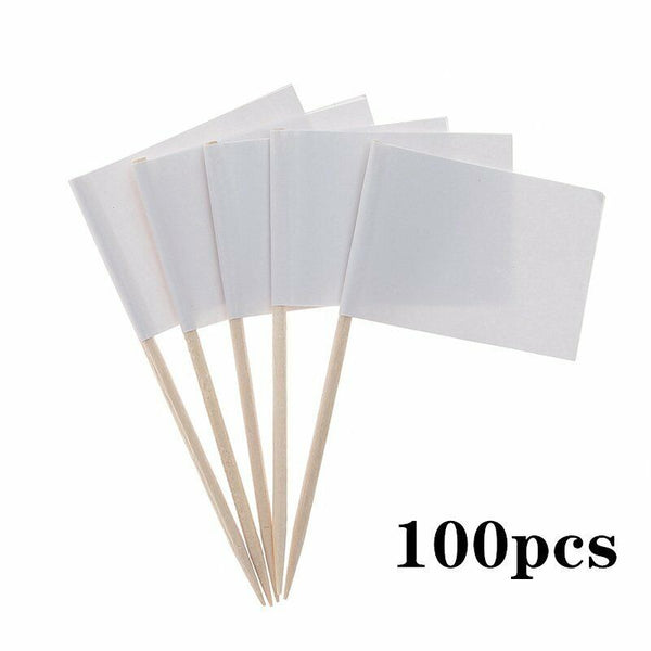 UP100X Pure White Flag Toothpick for Cooking Cupcake Party Christmas Fruit Tooth