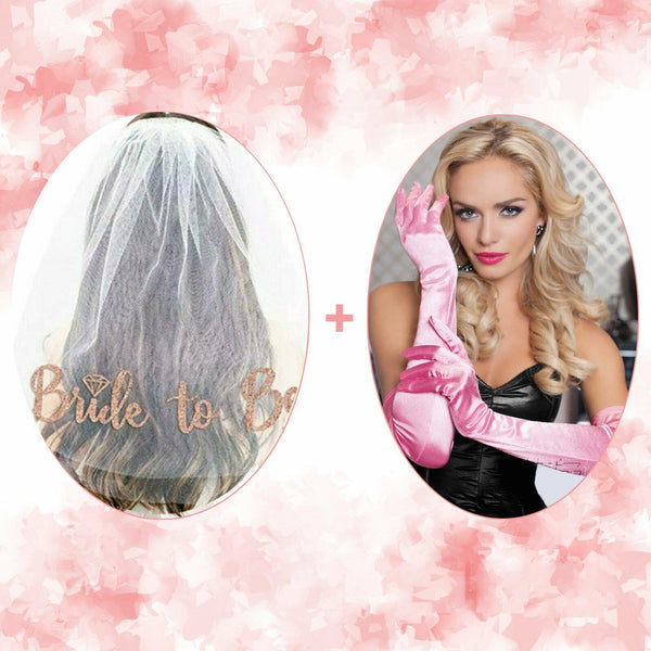 Bride To Be Veil Two-tier Hens Night Bachelorette Party Bridal Gloves Rose Gold