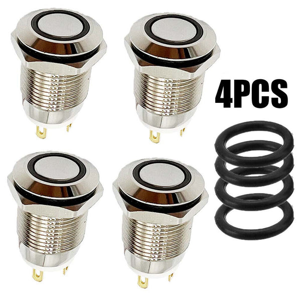 UP 4PCS 12V 12mm Car Boat Push Button Metal Latching Switch LED Light Waterproof