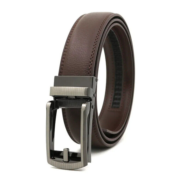 Mens Leather Belt Detachable Waistband Cuttable Strap Automatic Steel Buckle