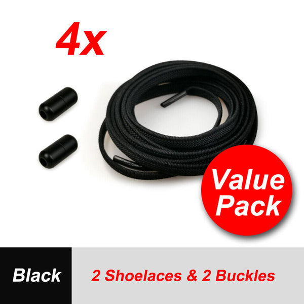 4 Pairs No Tie Shoelaces Elastic Locked Shoe Lace Lazy Laces Sports Kids Adults