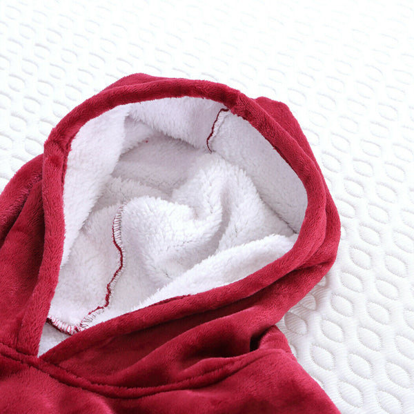2 Pcs DreamZ Plush Fleece Sherpa Hoodie Sweatshirt Huggle Blanket Pajamas Red - Lets Party