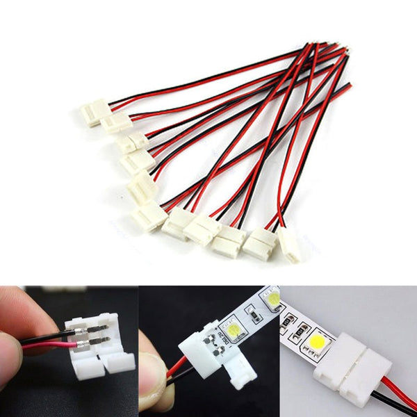 10pc LED STRIP LIGHT CONNECTOR SMD 5050 SINGLE 2 WIRE 10MM PCB BOARD ADAPTOR - Lets Party