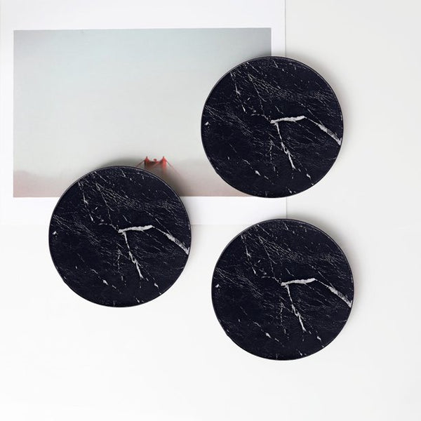 Coasters For Drinks 6 Piece with Holder Marble Texture Round Cup Mat Pad Set - Lets Party