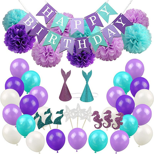 76 Pcs/Set Mermaid Theme Balloons Birthday Baby Party Wedding Decorations Banner - Lets Party