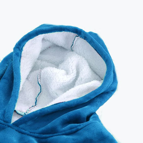 2 Pcs DreamZ Plush Fleece Sherpa Hoodie Sweatshirt Huggle Blanket Pajamas Navy - Lets Party