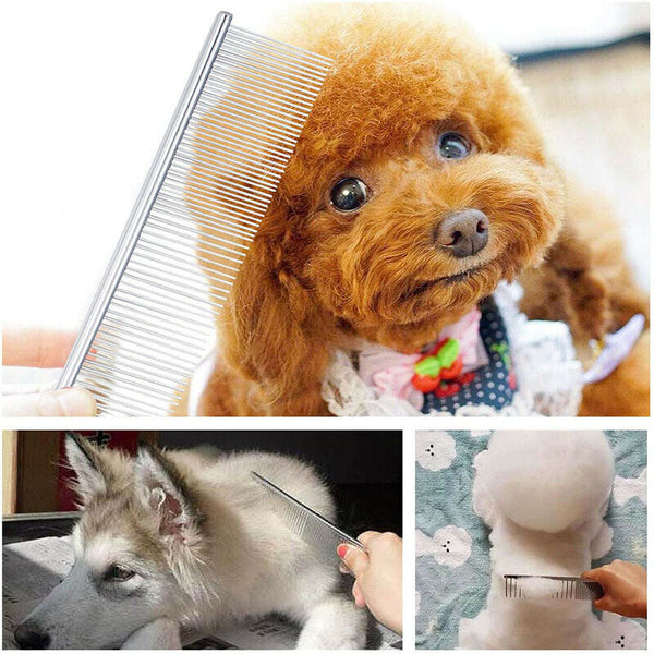 Stainless Steel Teeth Metal Comb Brush Pet Cat Dog Hair Grooming Trimmer Round - Lets Party