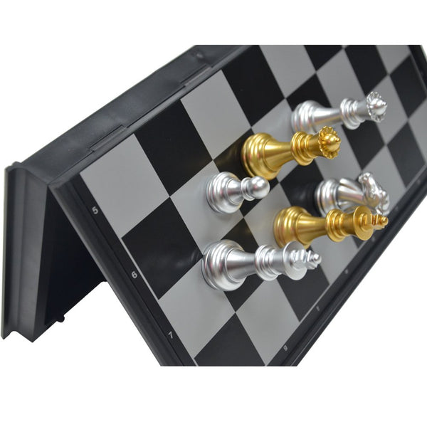 Foldable Magnetic Silver Gold Chess Box Set/Educational Board Contemporary Tool - Lets Party