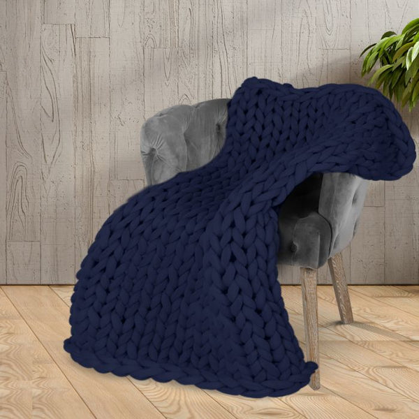 Dreamz Knitted Weighted Blanket Chunky Bulky Knit Throw Blanket 3KG Navy Blue - Lets Party