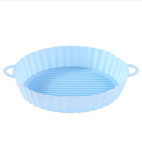 Reusable 18.5cm Blue Air Fryer Accessories Basket Silicone Pot Baking Tray Mat Oven Nonstick - Lets Party