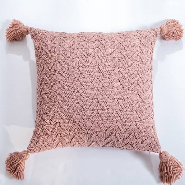 Knit Chenille Open Chevron Corner Tassel Cushion Cover Crochet Throw Pillow Case - Lets Party