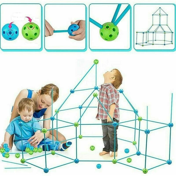 175pcs Kids Construction Fort Building Kit Castles 3D Play House Tent Toy Gift A - Lets Party