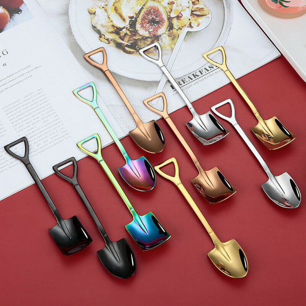 4X Portable Stainless Steel Kitchen Cutlery Tools Retro Shovel Dessert Spoons Se - Lets Party