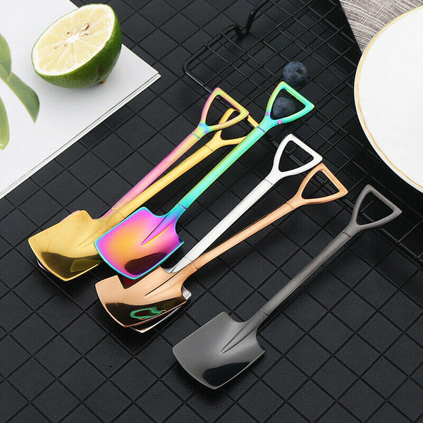 4X Portable Stainless Steel Kitchen Cutlery Tools Retro Shovel Dessert Spoons Se - Lets Party