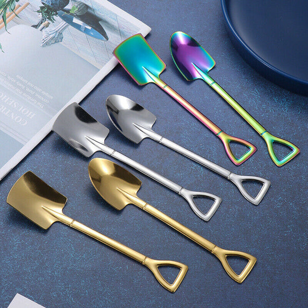 4X Portable Stainless Steel Kitchen Cutlery Tools Retro Shovel Dessert Spoons Se - Lets Party