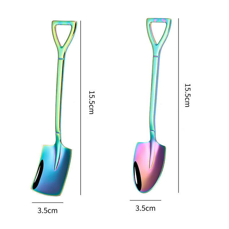 4X Portable Stainless Steel Kitchen Cutlery Tools Retro Shovel Dessert Spoons Se - Lets Party
