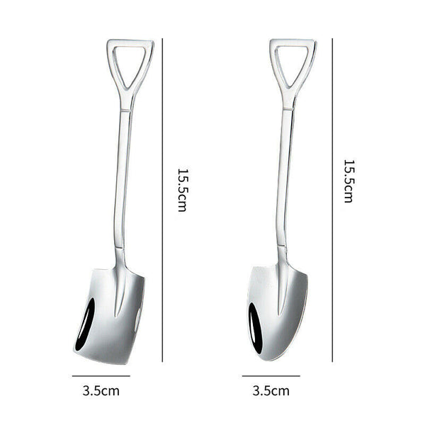 4X Portable Stainless Steel Kitchen Cutlery Tools Retro Shovel Dessert Spoons Se - Lets Party