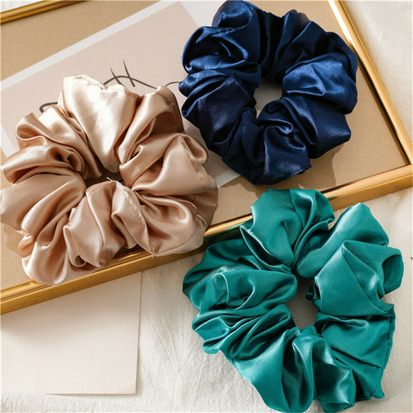 4Pcs Large Scrunchies Silk Satin Elastic Hair Hair Band Rope Tie Ponytail Random - Lets Party