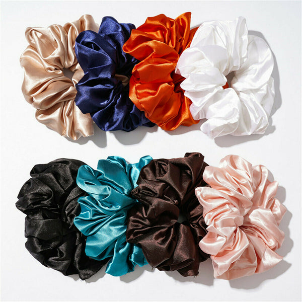 4Pcs Large Scrunchies Silk Satin Elastic Hair Hair Band Rope Tie Ponytail Random - Lets Party