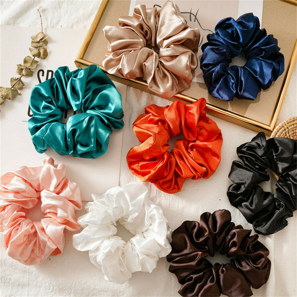 4Pcs Large Scrunchies Silk Satin Elastic Hair Hair Band Rope Tie Ponytail Random - Lets Party