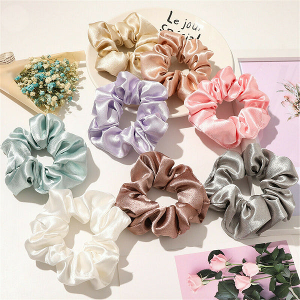 4Pcs Large Scrunchies Silk Satin Elastic Hair Hair Band Rope Tie Ponytail Random - Lets Party