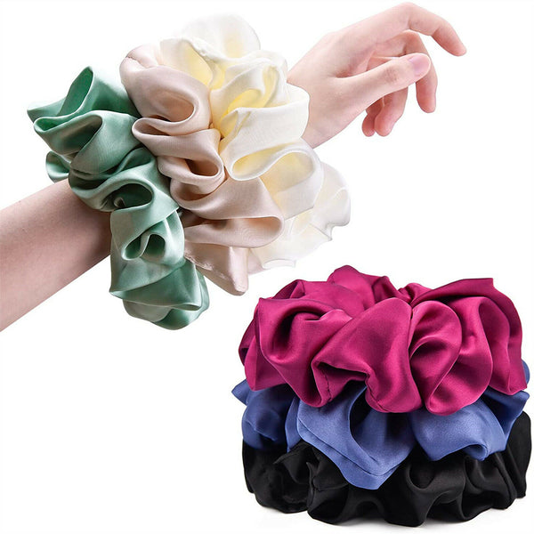 4Pcs Large Scrunchies Silk Satin Elastic Hair Hair Band Rope Tie Ponytail Random - Lets Party