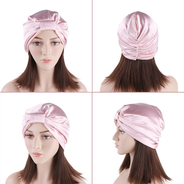 Womens Imitated Silk Sleeping Cap Sleep Hat Night Hair Styling Care Bonnet Wrap - Lets Party