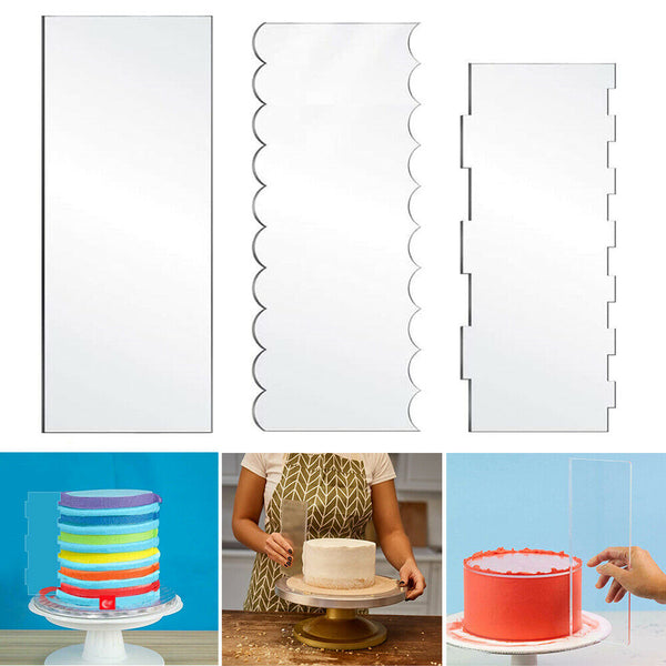 Clear Acrylic Cake Scraper Smoother Stripes Edge Side Cake Scraper Frosting Comb - Lets Party