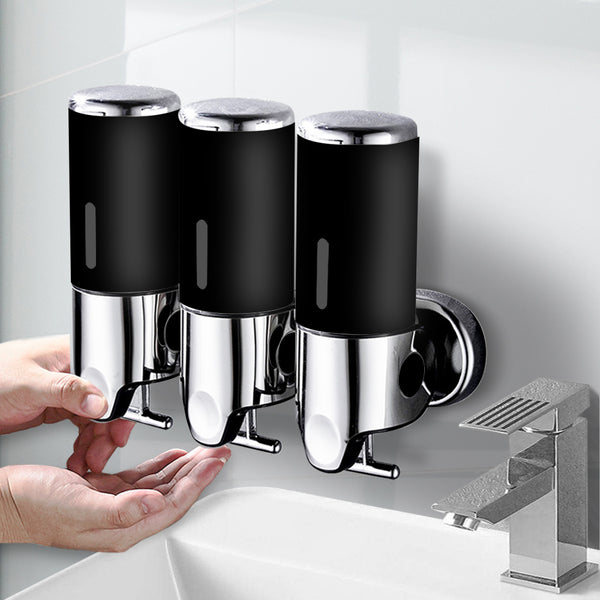 3 Bottles Bathroom Shower Soap Shampoo Gel Dispenser Pump Wall 1500ml Black - Lets Party