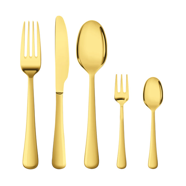 Stainless Steel Cutlery Set Travel Knife Fork Spoon Glossy Gold Tableware 30PCS - Lets Party