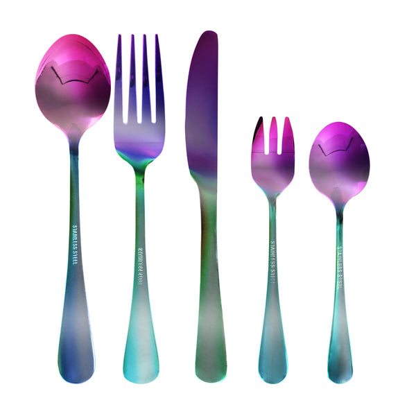 Stainless Steel Cutlery Set Glossy Knife Fork Spoon Teaspoon Child Rainbow 30pcs - Lets Party