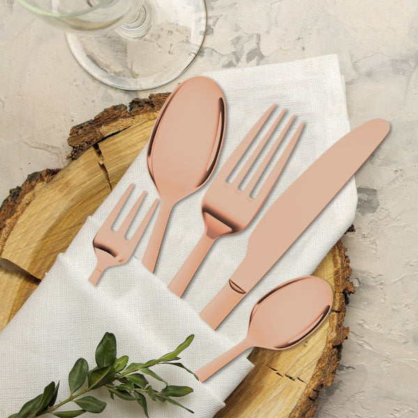Stainless Steel Cutlery Set Glossy Knife Fork Spoon Child Travel Rose Gold 30pcs - Lets Party