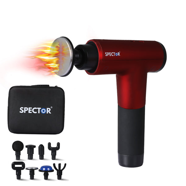 Spector Heated Massage Gun Deep Tissue Percussion Muscle Massager 8 Head Red - Lets Party