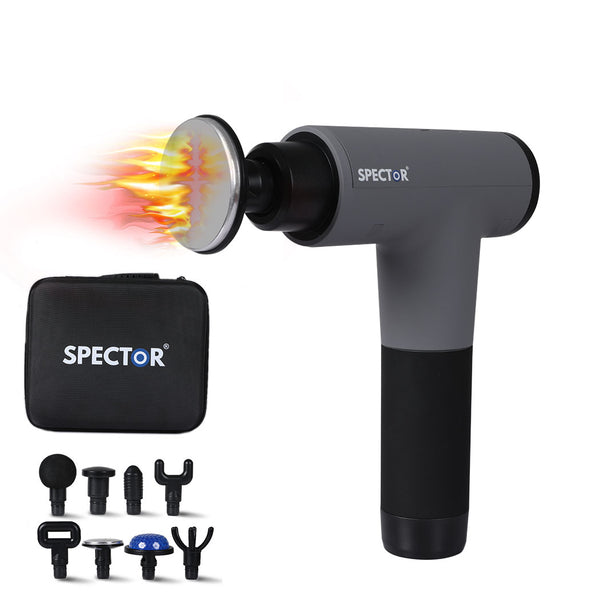 Spector Heated Massage Gun Deep Tissue Percussion Muscle Massager 8 Head Grey - Lets Party