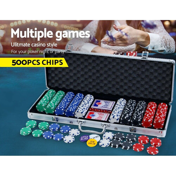 Poker Chip Set 500PC Chips Casino Gambling Party Game Dice Cards - Lets Party