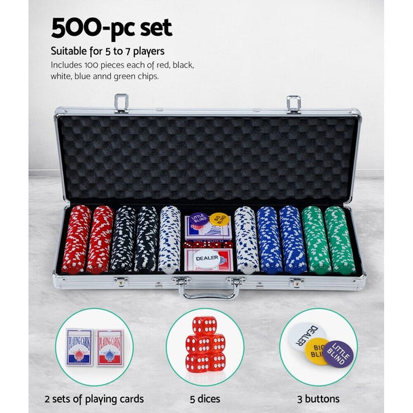 Poker Chip Set 500PC Chips Casino Gambling Party Game Dice Cards - Lets Party