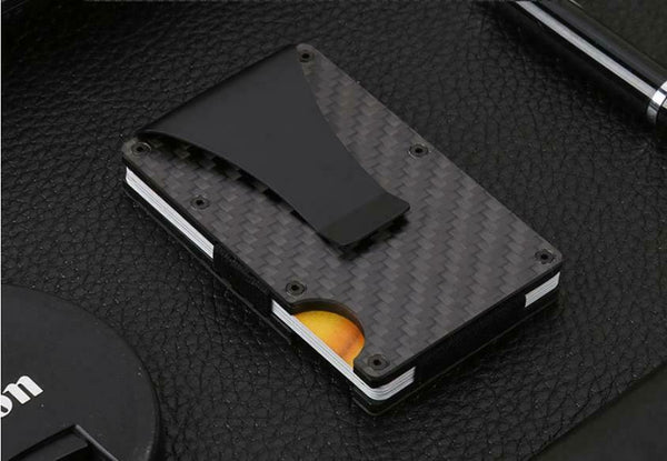 Men Slim Carbon Fiber Credit Card Holder RFID Blocking Metal Wallet Money Clip - Lets Party