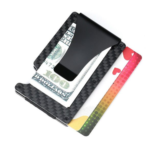 Men Slim Carbon Fiber Credit Card Holder RFID Blocking Metal Wallet Money Clip - Lets Party