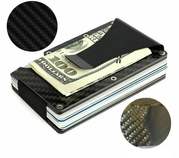 Men Slim Carbon Fiber Credit Card Holder RFID Blocking Metal Wallet Money Clip - Lets Party