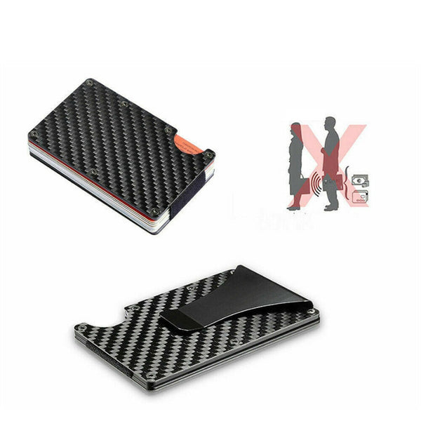 Men Slim Carbon Fiber Credit Card Holder RFID Blocking Metal Wallet Money Clip - Lets Party