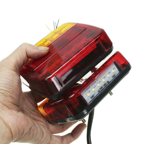 2x SQUARE TRAILER TAIL TAILER LIGHT STOP INDICATOR LIGHTS LED LAMP +NUMBER PLATE - Lets Party