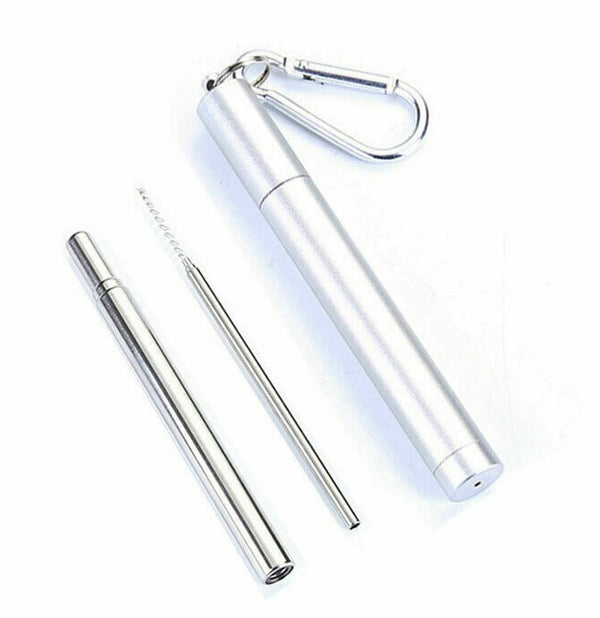 Reusable Collapsible Drinking Straws Stainless Steel Metal Straw Foldable+ Brush - Lets Party